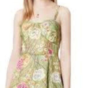 Anthropologie Girls From Savoy “Rose Bramble” Silk Dress – Size 8 – Green Floral